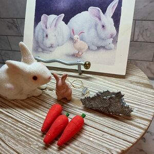 White and Pink Rabbit Figurines with orangeCarrots